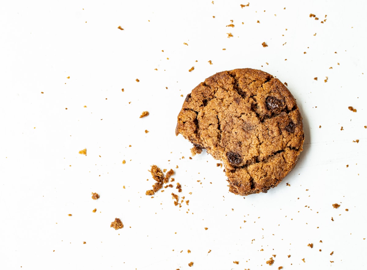 A stack of golden chocolate chip cookies